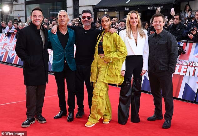 Alesha is currently enjoying the getaway after filming BGT auditions last month with fellow judges Simon Cowell, Amanda Holden and Bruno Tonioli (pictured LR Ant McPartin, Bruno, Simon, Alesha, Amanda, Declan Donnelly)