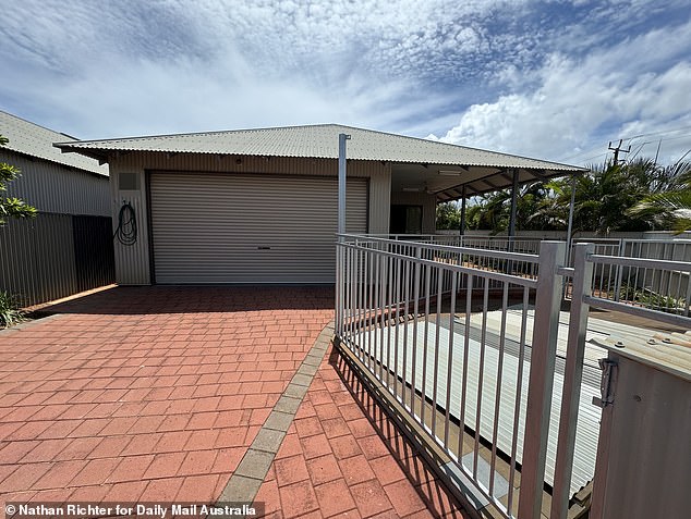 In the photo: the driveway where the children were filmed on Tuesday.  The swimming pool is covered on the right