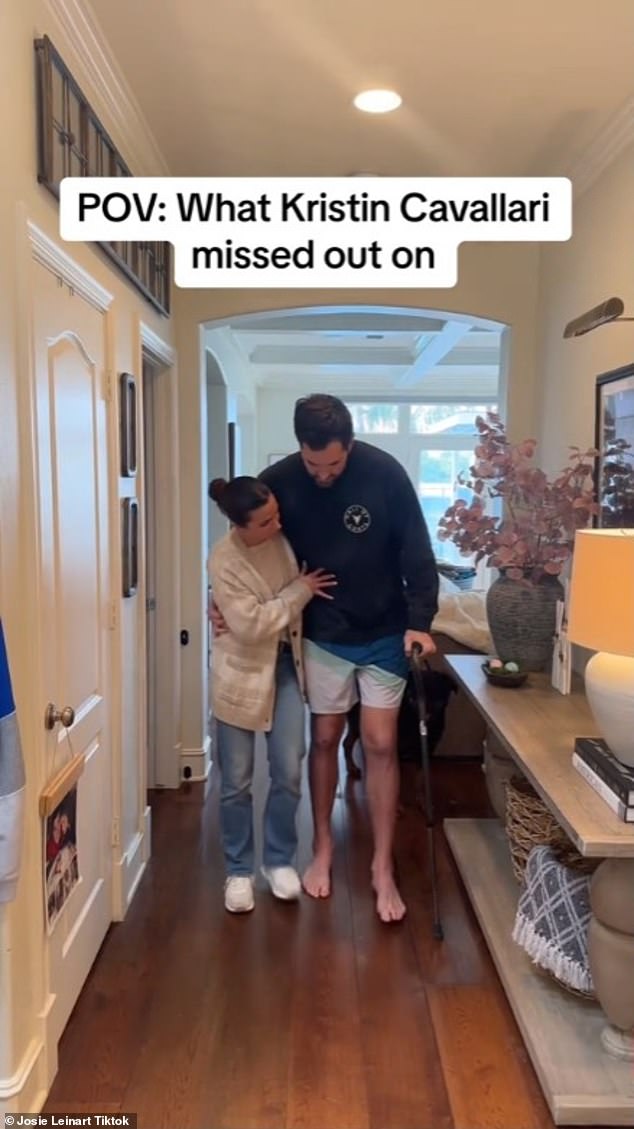 “POV: What Kristin Cavallari Missed,” it reads at the top of the video.  The first scene showed Josie supporting Matt as he took a few steps with the help of a cane