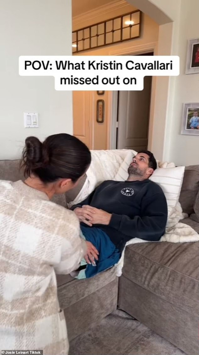 She was also pictured massaging Matt's hip as he rested his leg as he lay on the sofa