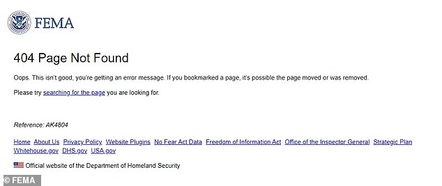 Websites for the Federal Emergency Management Agency, the Department of Homeland Security, U.S. Immigration and Customs Enforcement and the Secret Service showed screens showing technical glitches for 20 minutes Thursday evening