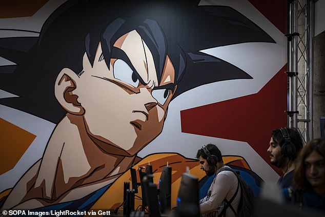 Dragon Ball centers on Son Goku, a boy who searches for magical dragon balls during a battle to protect the planet from the Saiyans, a group of alien humanoids.  A huge illustration of the character was on display at a convention in Barcelona, ​​Spain in November 2019