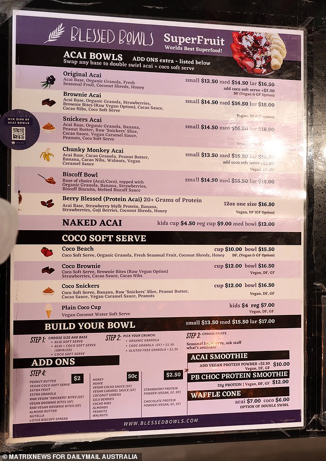 Blessed Bowl's açaí menu can be seen here