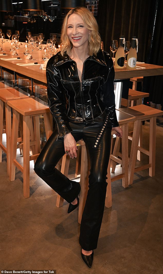 Cate looked sensational in tight black leather trousers for the launch event at the Supermarket of Dreams in the capital