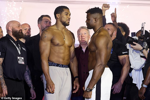 The pair faced off at the weigh-in ahead of their fight at the Kingdom Arena in Riyadh on Thursday afternoon