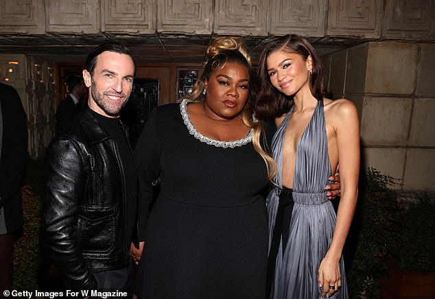 Broadway icon Da'Vine Joy Randolph, 37, looked stunning in a black dress with silver trim as she stood next to Zendaya, who put her hands in her pocket