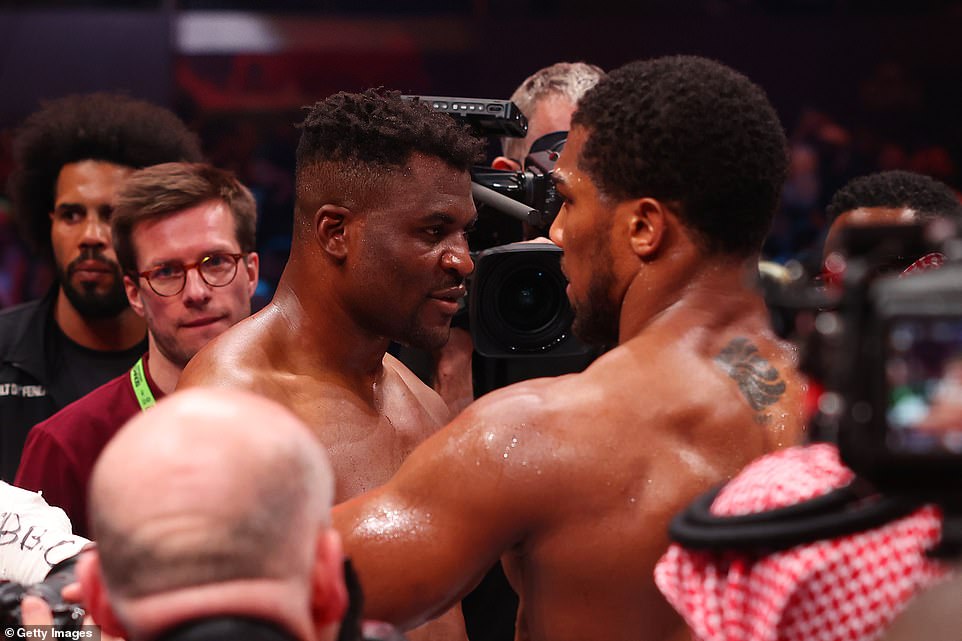 Afterwards, Ngannou and Joshua hugged and had a brief conversation in the boxing ring