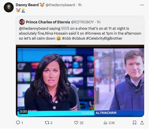 Danny saw the funny side himself when they reposted a tweet on Twitter poking fun at ITV news reporter Nina Hossain, who was forced to apologize on Friday after accidentally calling Jeremy Hunt, Jeremy C**t during the lunchtime news