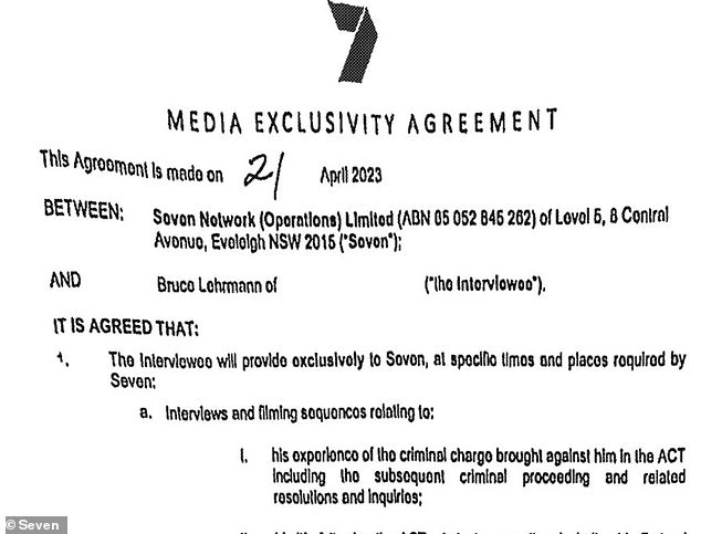 Documents provided to the Federal Court during Mr Lehrmann's defamation trial revealed the extent of the deal between he and the Seven Network