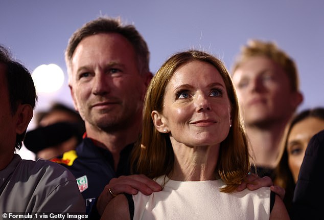 The comments come as Geri is set to attend the Saudi Arabian Grand Prix in a show of support for her embattled husband after his female accuser was suspended.  Pictured: Geri and Christian Horner during the Bahrain Grand Prix last week