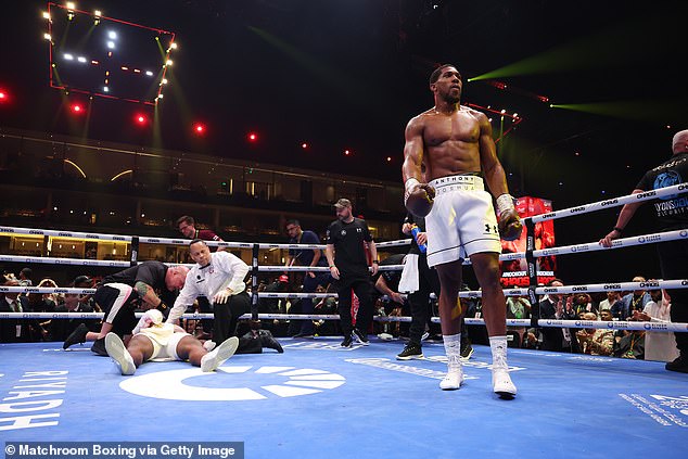 The fight was over when Joshua floored Ngannou again with a powerful right hand in the second round