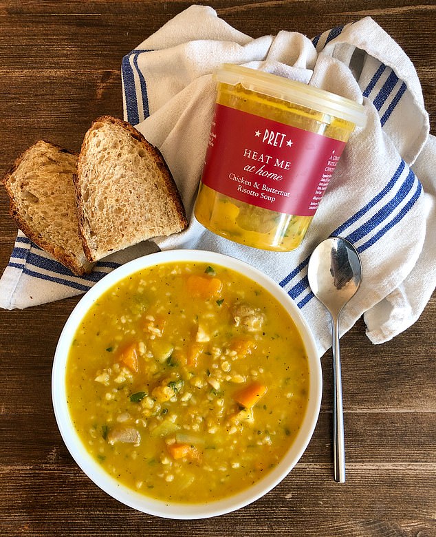 The remaining Veggie Pret stores will start selling meat products like this chicken and butternut risotto soup by the end of the month