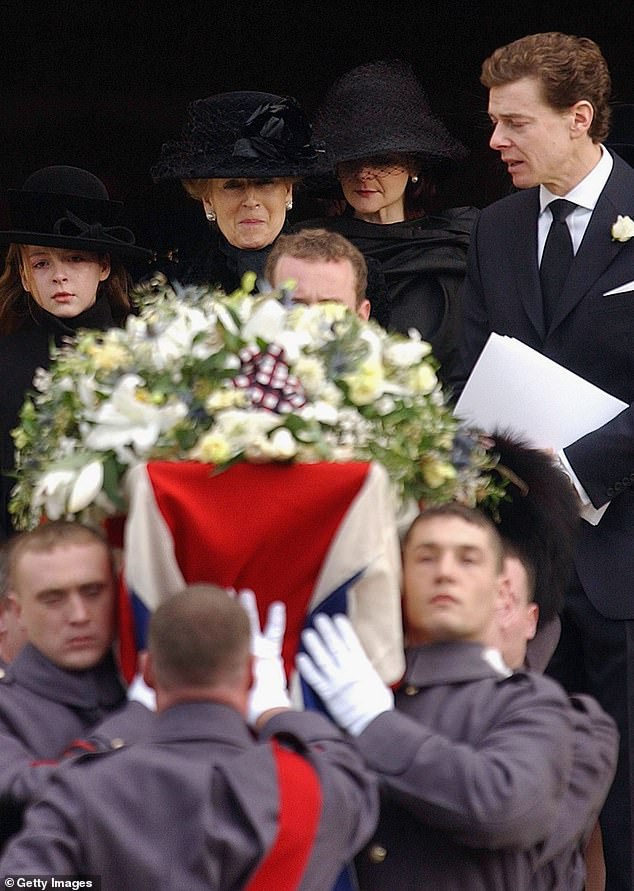 Princess Alexandra follows the coffin of her husband Sir Angus Ogilvy with their daughter Marina, third from left, son James and granddaughter Zenouska Mowatt