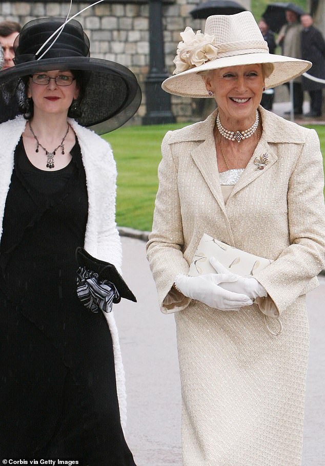 Princess Alexandra and her daughter Marina arrive at St George's Chapel Windsor Castle for Thanksgiving service to mark the Queen's 80th birthday