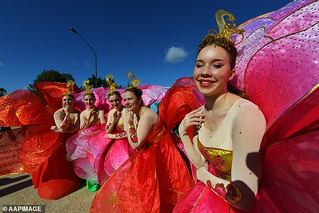 Not everyone was impressed with the decision to cancel Melbourne's annual Moomba parade.  The photo shows participants in the parade.