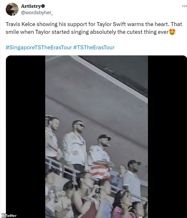 Videos shared on social media showed Travis dancing and singing along to the concert from a suite, surrounded by his entourage