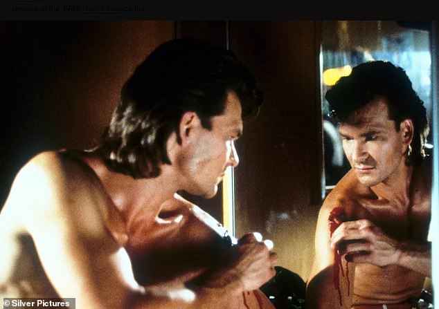 “To balance all that, it took a group of people to help me all the time,” he explained.  The photo shows Patrick Swayze in the lead role of the original 1989 Road House