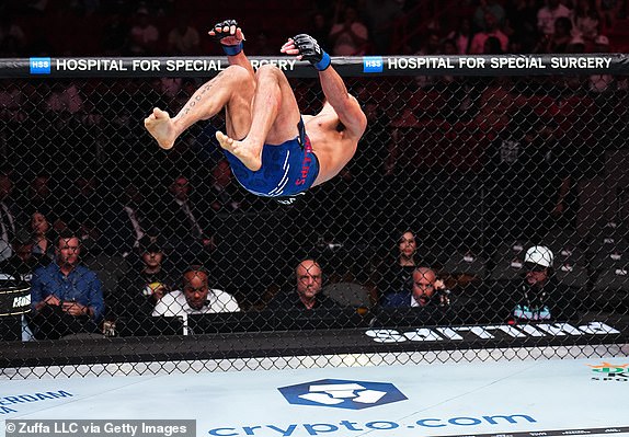 MIAMI, FLORIDA – MARCH 09: Kyler Phillips reacts after his bantamweight fight against Brazil's Pedro Munhoz during the UFC 299 event at Kaseya Center on March 9, 2024 in Miami, Florida.  (Photo by Chris Unger/Zuffa LLC via Getty Images)