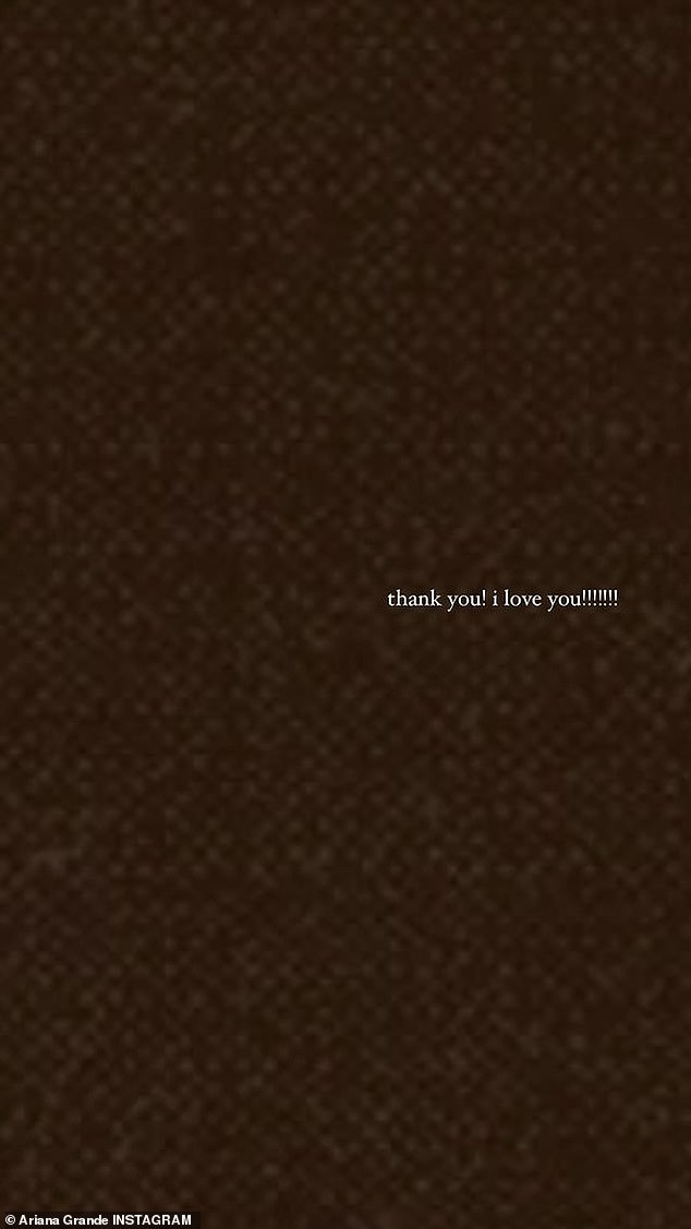 The two-time Grammy winner then followed with a similar message on a blank background with white text that read, “Thank you!  I love you!!!!!!!'