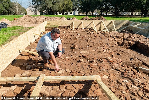 Failor (pictured) explained that the brick floor (pictured) tells the story of two buildings, the first of which was an early warehouse that was later converted into a two-story building in 1854.