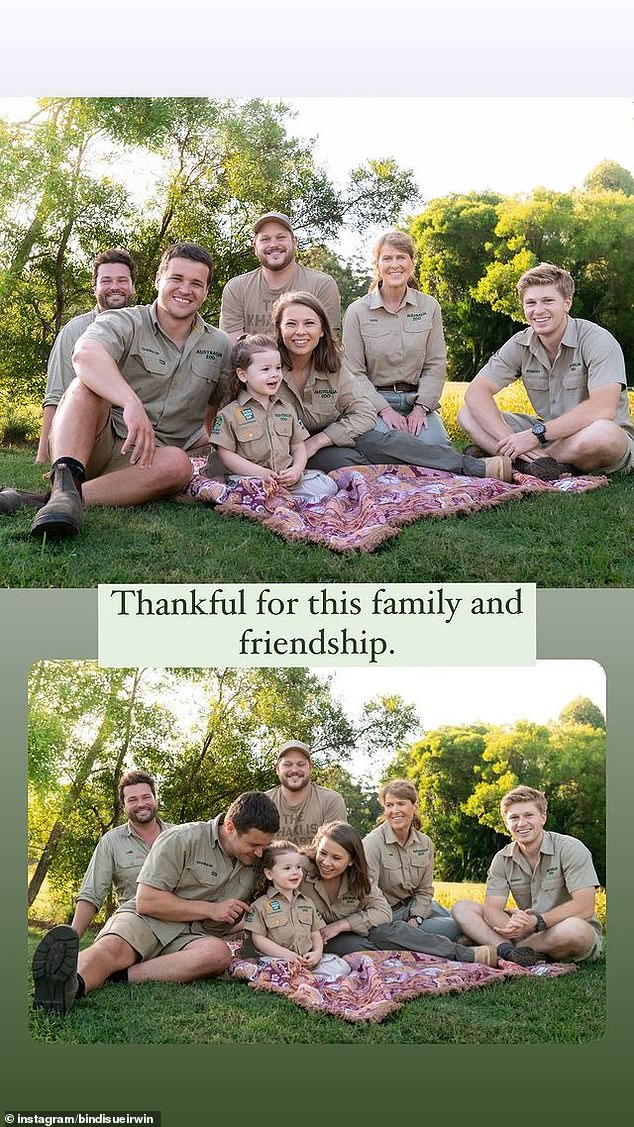 The wildlife warrior also shared this group photo with her family members, including daughter Grace Warrior, and two other Australia Zoo employees