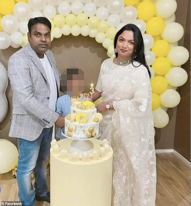 Sources familiar with the mother of one say her son's father Ashok Raj Varikuppala recently left the country for India with their child (pictured together)