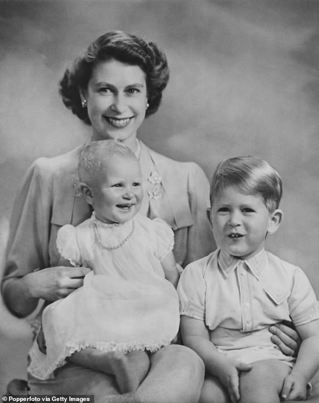 The then Princess Elizabeth pictured with her daughter Princess Anne and a young Prince Charles in 1951