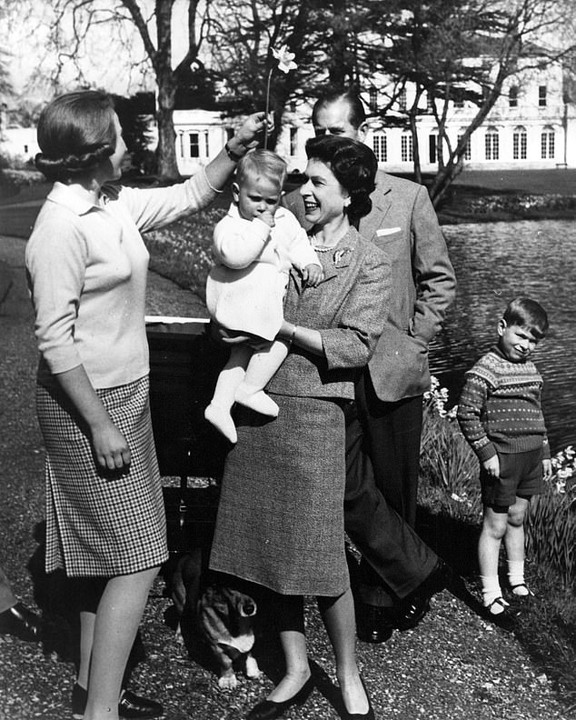 Queen Elizabeth II pictured at Windsor Castle with Prince Philip, Princess Anne, Prince Andrew and Prince Edward in circa 1965