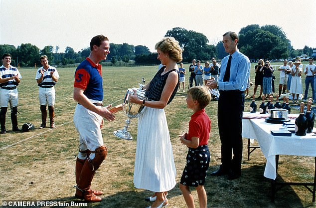 A photo from 1989 shows Diana presenting the Captain and Subalterns Cup to Mr Hewitt after he led his army polo team to victory in Tidworth, Wiltshire - their affair was still ongoing at the time