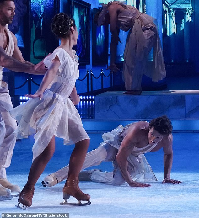 His romantic skate with partner Vanessa seemed like it would be a dream, but just seconds into the performance, Miles fell.