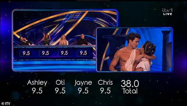 While he apologized profusely to Vanessa, the judges each scored a 9.5 out of a possible ten