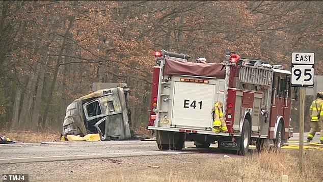 The van overturned and rolled to the side of the road