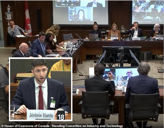 In recent years, Gladstone AI CEO Jérémie Harris (inset) has also presented to the Canadian House of Commons Standing Committee on Industry and Technology (photo)