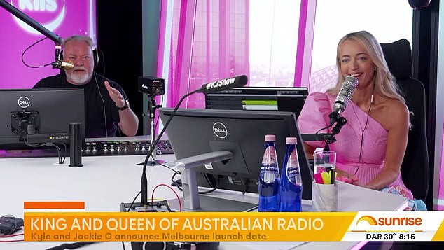 A live interview with the KIIS FM stars was cut short just as Jackie started telling a story about how she once secretly spied on a neighbor while he was showering.  Pictured: Kyle Sandilands and Jackie O at sunrise.