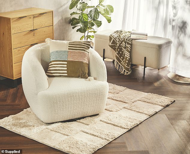 The $229 round swivel chair is made from the popular Boucle fabric – a popular style last year (pictured)