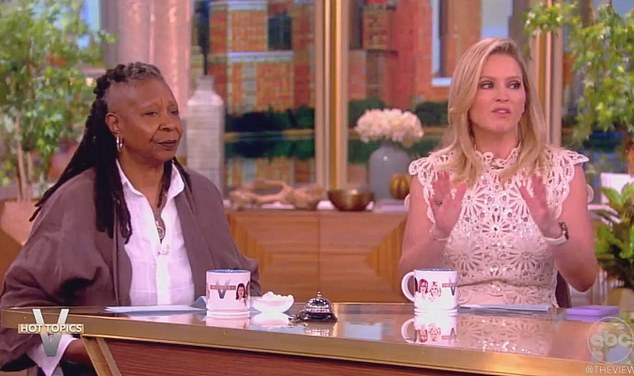 Sara Haines (right) claimed that women 'don't have to ruin their careers to have a child' as Whoopi listened to her point of view