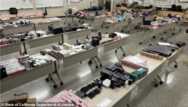 Police described the shipment as a 'mini market' after discovering it had been decorated warehouse style in the 4,500 sq ft mansion in Bonsall.