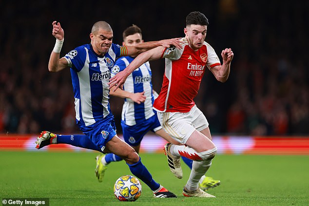 Pepe started Porto's round of 16 Champions League match against Arsenal at the Emirates