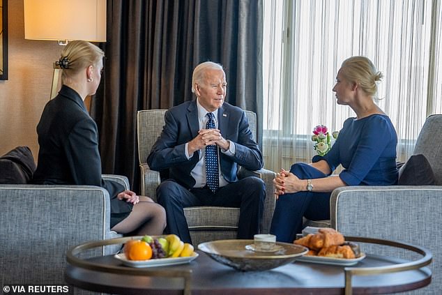 The White House said it does not digitally alter the photos it distributes, such as one from last month when President Biden met with Yulia Navalnaya and Dasha Navalnaya, the wife and daughter of slain Russian opposition leader Alexei Navalny.