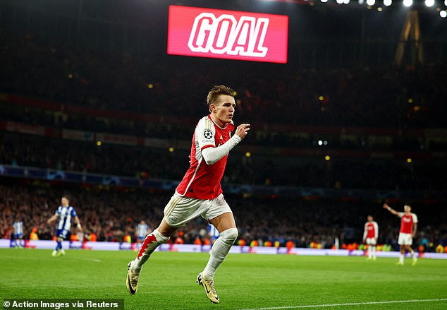 Martin Odegaard thought he had given Arsenal the lead in the second half with a shot