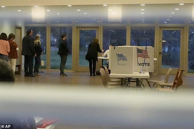 Voters line up to cast their ballots Tuesday during Mississippi's Democratic and Republican primaries for president