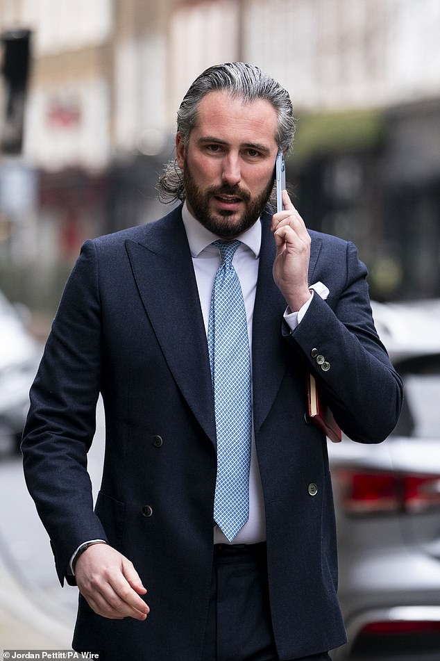 Ricky Lawrence, 32, pictured outside Nightingale Crown Court at the Grand Connaught Rooms, Holborn, where he is on trial for assaulting Instagram star Chloe Othen