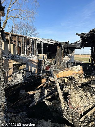 A photo shows what remains of the house after the fire