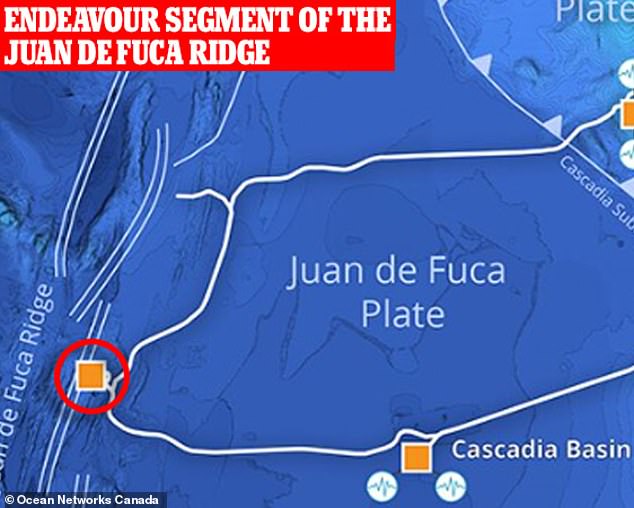 Geologists from the University of Washington observed the earthquakes this month near the Endeavor segment of the Juan de Ruca Ridge, which lies more than 16,000 feet beneath the Pacific Ocean and about 150 miles off the coast of Washington.