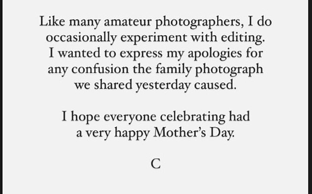 After news agencies said the Mother's Day photo was manipulated outside their standards, the Princess of Wales apologized