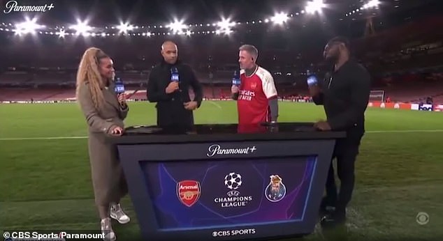 Carragher (third from left) made an awkward joke about Abdo's relationship with the Emirates