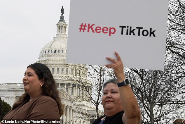 TikTok creators march from the US Capitol to the White House and demand President Biden keep TikTok at a rally in Washington DC, US.