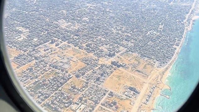 Journalist Charlie Faulkner joins the Aid flight over Gaza and captures the destruction of Gaza below from her window