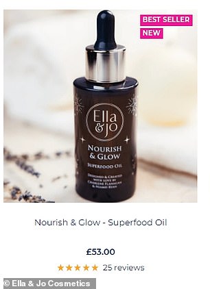 Before bed she uses the Ella and Jo Nourish & Glow Superfood Oil: 'It's delicious;  you go to sleep and you don't have to do anything else.  You wake up in the morning with super nourished, radiant skin'