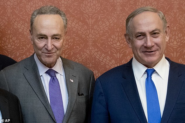 Schumer has long been a supporter of Israel – he is pictured here with Netanyahu in 2017